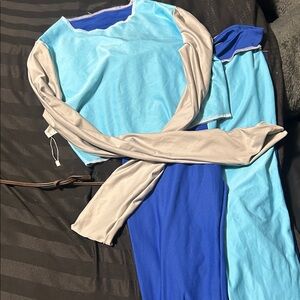 Blue and Gray Long Sleeve Top and Pants Set